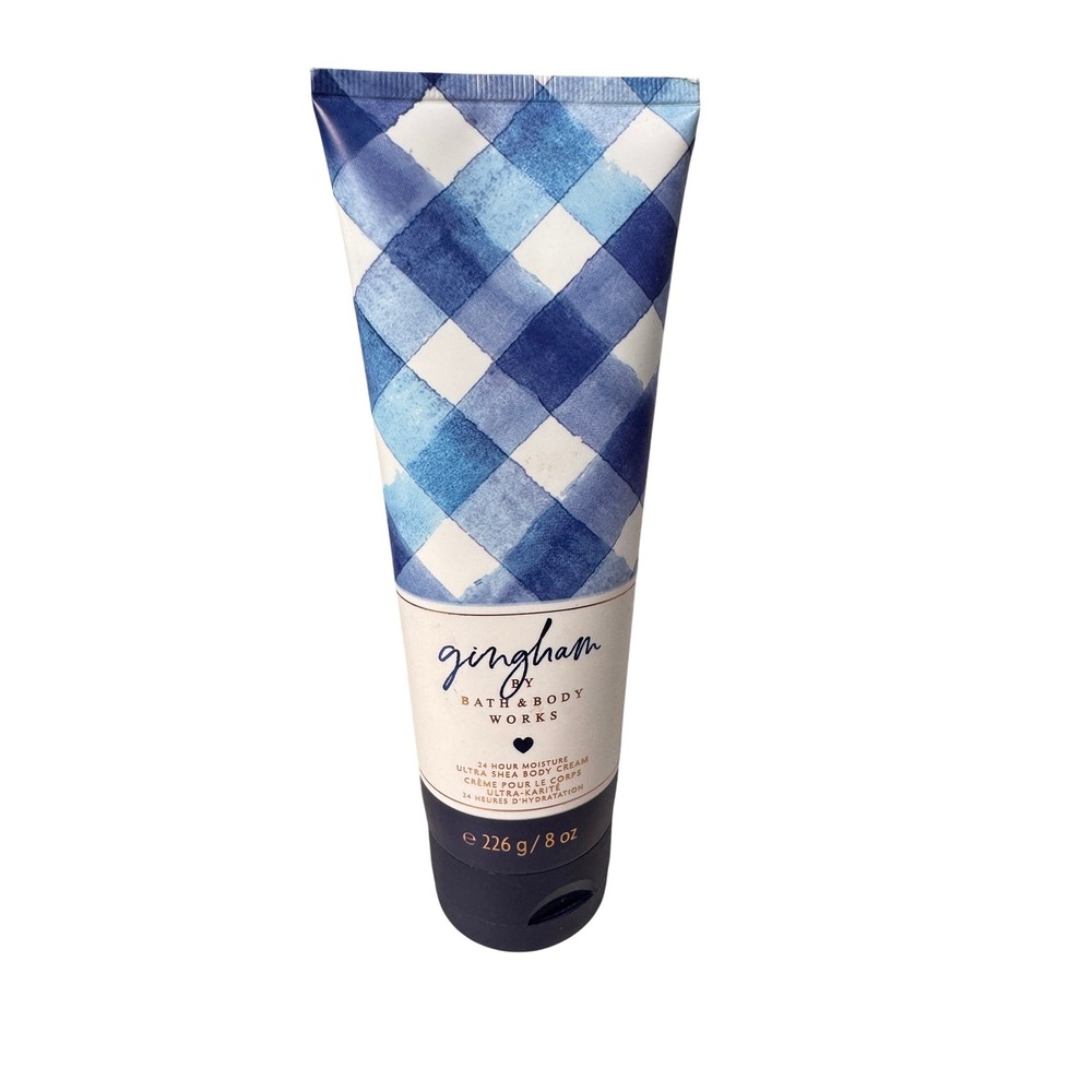 Bath & Body Works Gingham Ultra Shea Body Cream 8oz Blue Freesia‎ White Peach